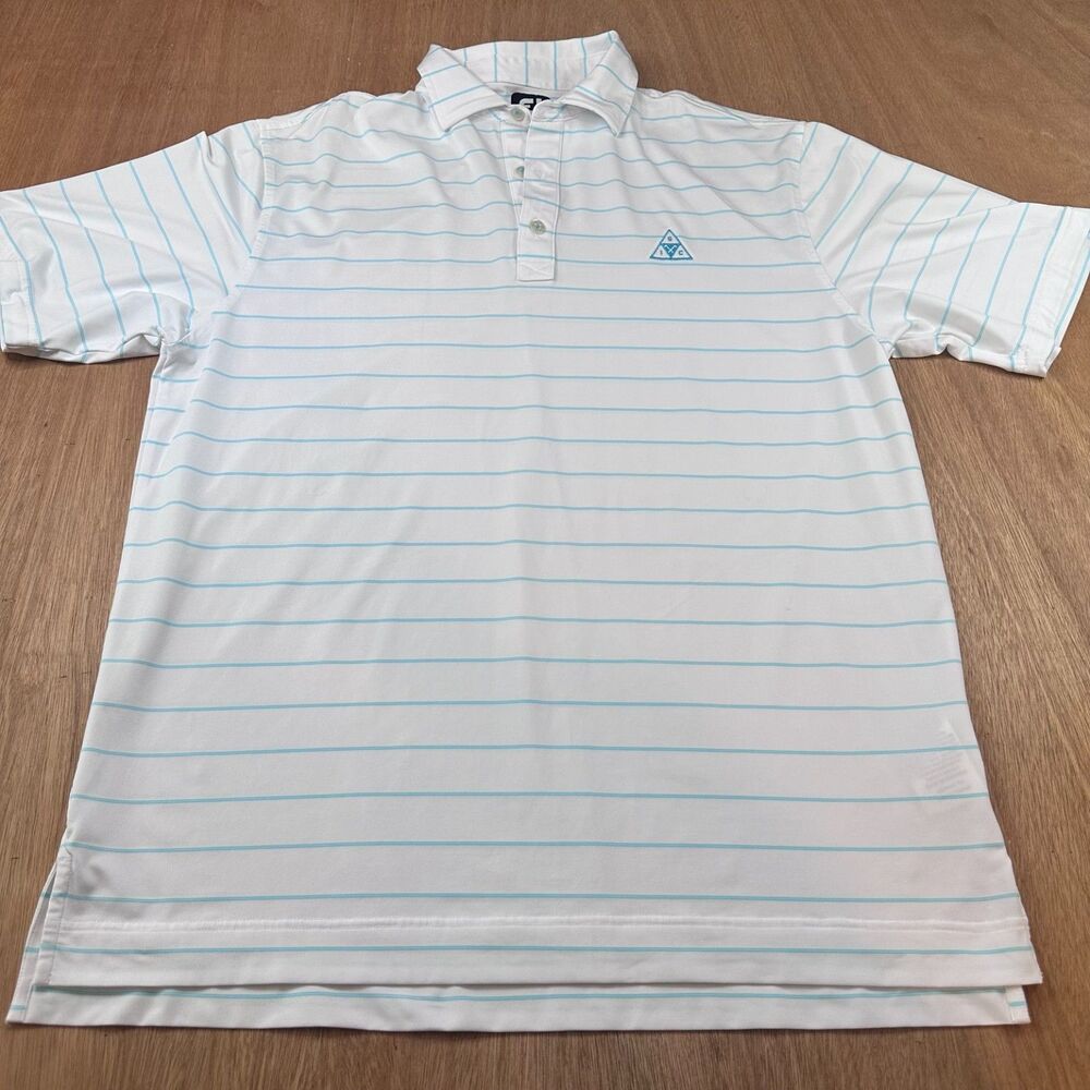 FootJoy Golf Polo Mens Large White Teal Striped Stretch Performance